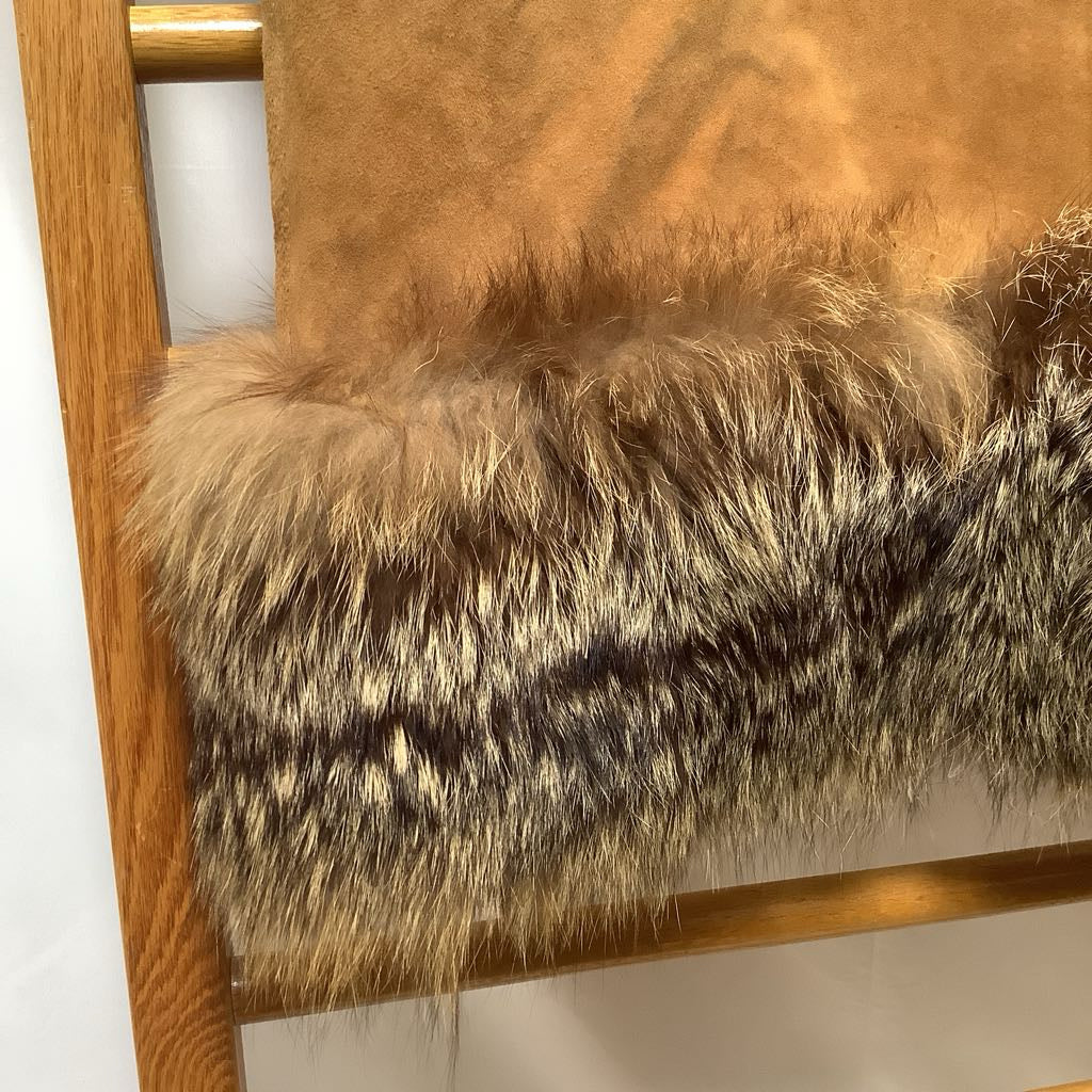Brown leather and fur fabric on a wooden frame