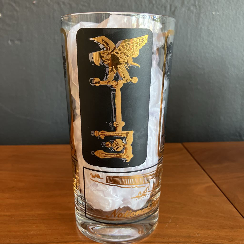 Rare Mid-Century Set of 6 Black and Gold Key Glasses