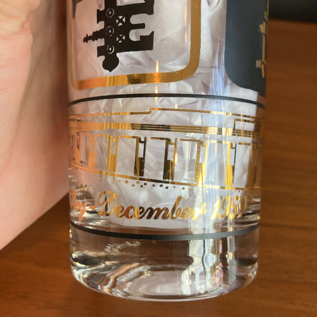 Rare Mid-Century Set of 6 Black and Gold Key Glasses