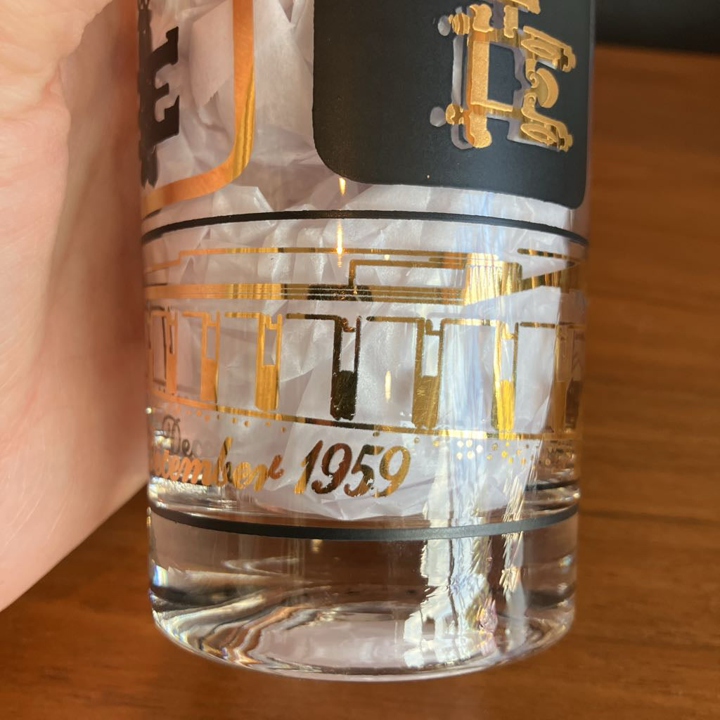 Rare Mid-Century Set of 6 Black and Gold Key Glasses