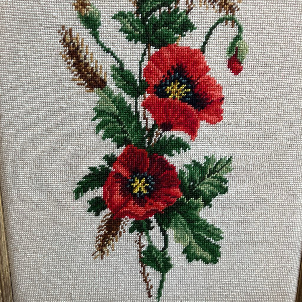 Vintage Framed Poppies Cross Stitch