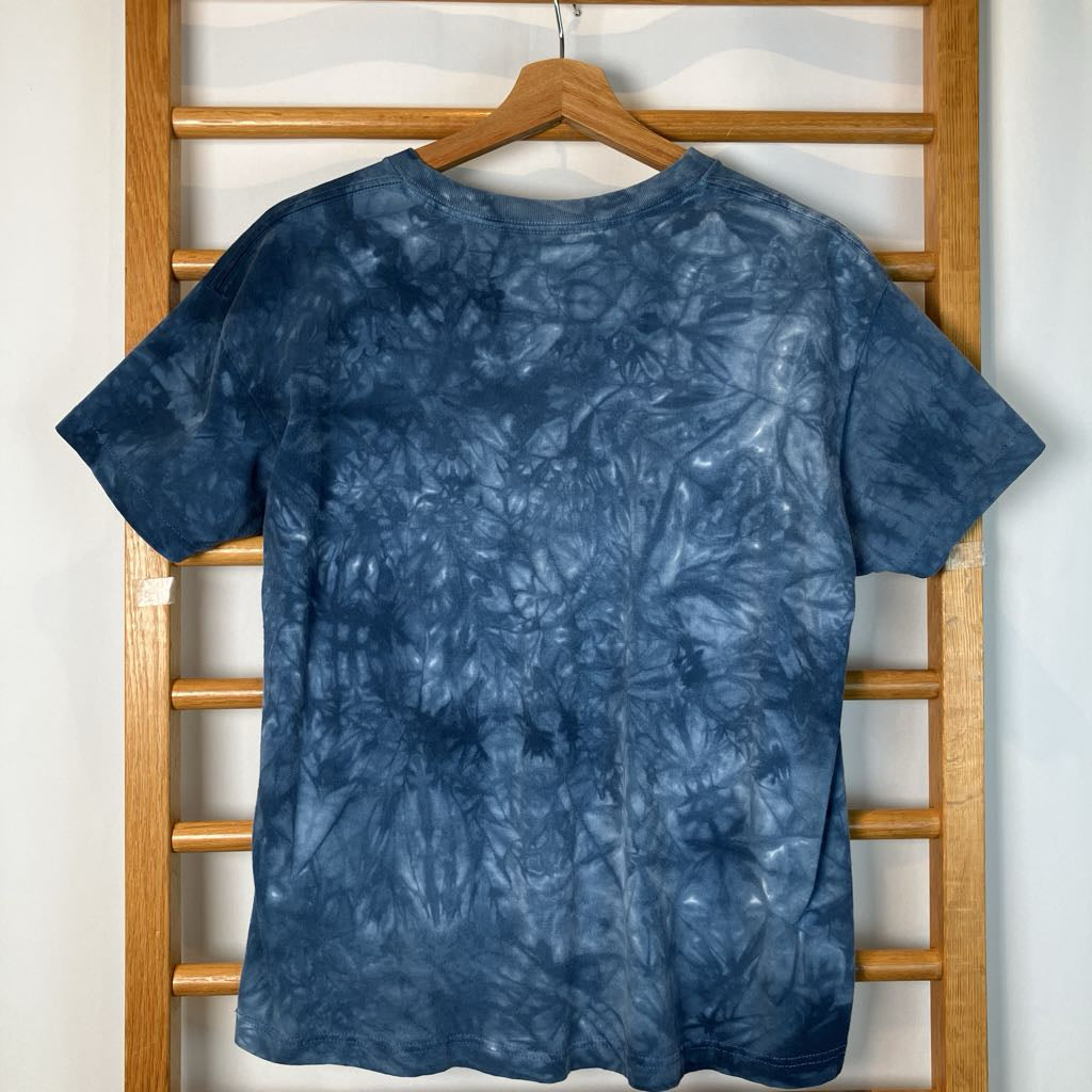 back of shirt on hanger against white background