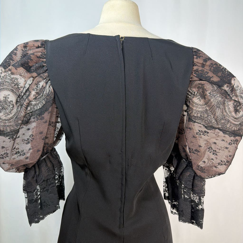 1980s Pat Kerr London Puff Sleeve Dress