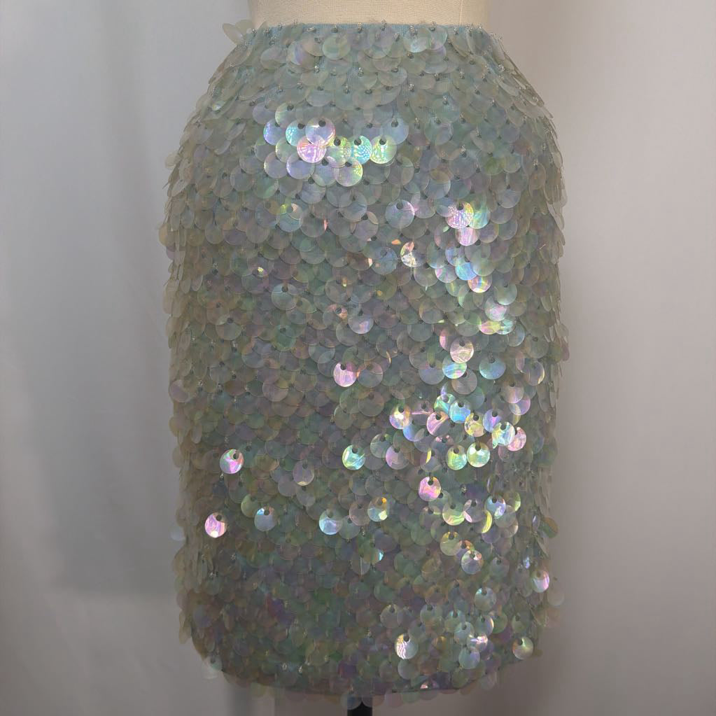 1960s Wool Skirt w/ Sequins Hand Decorated in Japan