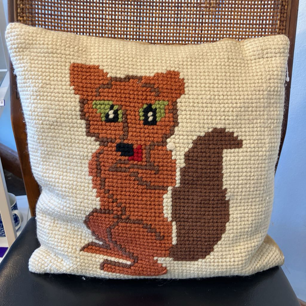 Vintage Fox Squirrel Needlepoint Pillow