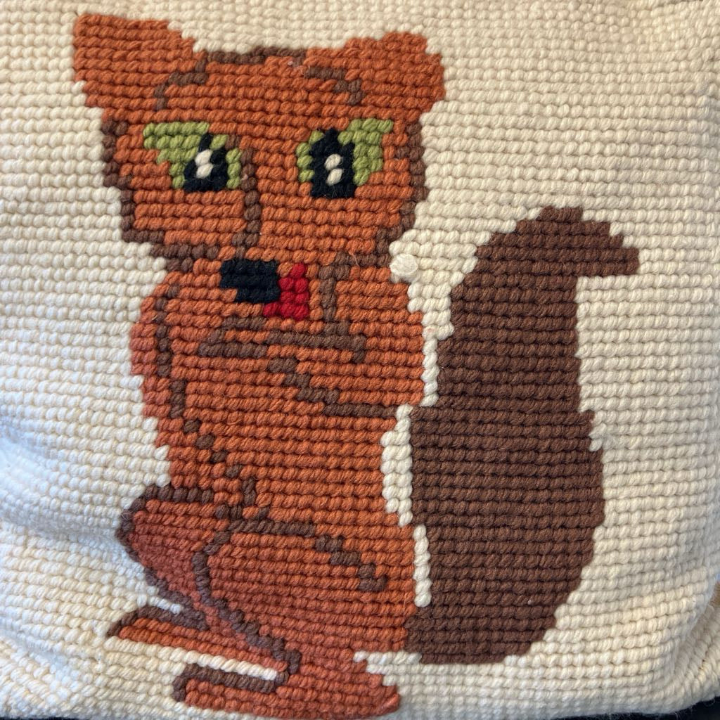 Vintage Fox Squirrel Needlepoint Pillow
