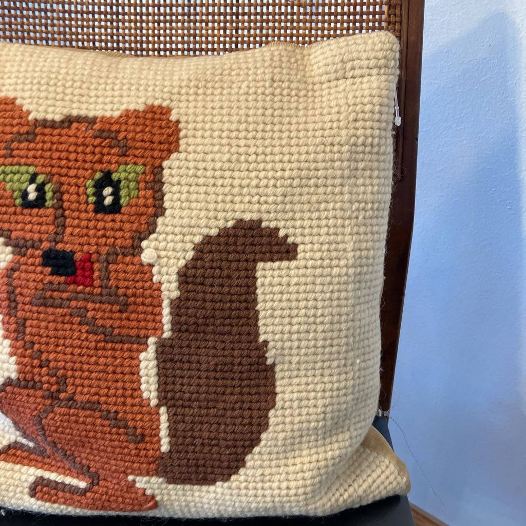 Vintage Fox Squirrel Needlepoint Pillow