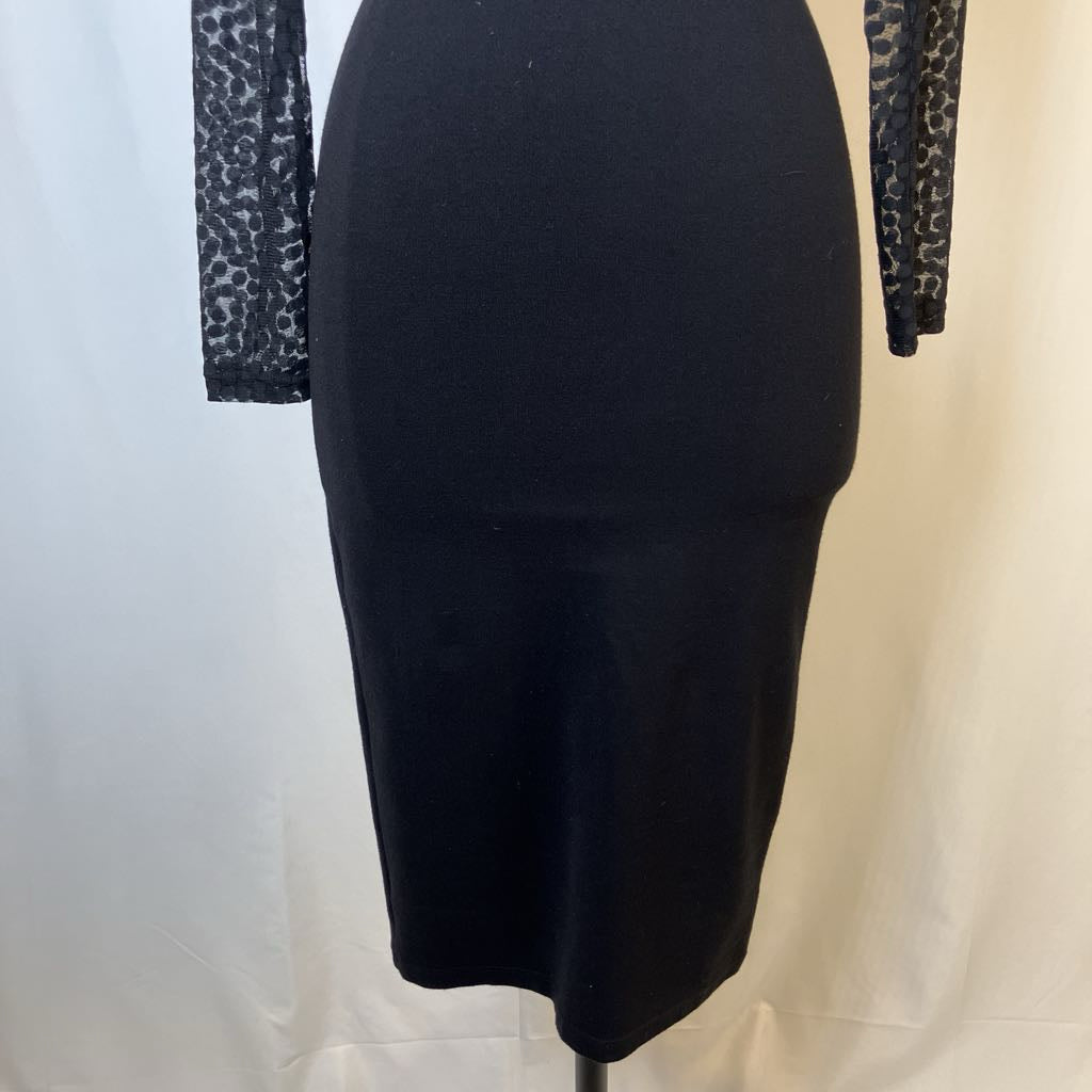 Black pencil skirt on a mannequin with a white background