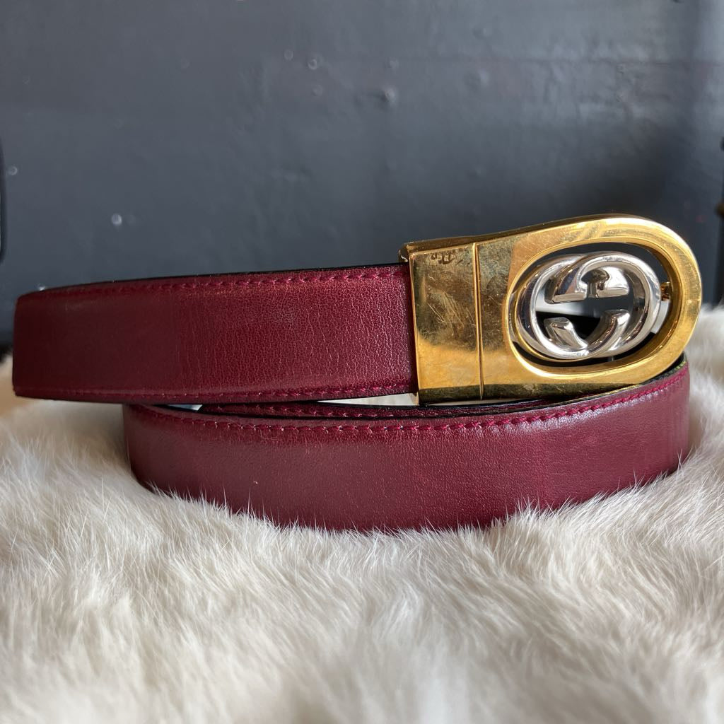 1980s Vintage Gucci Reversible Belt with Two Tone Interlocking G Buckle
