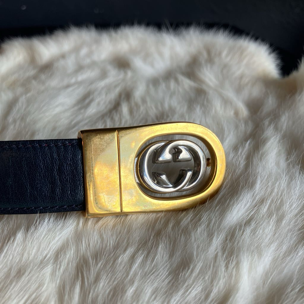 1980s Vintage Gucci Reversible Belt with Two Tone Interlocking G Buckle