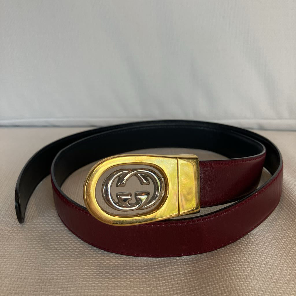 1980s Vintage Gucci Reversible Belt with Two Tone Interlocking G Buckle