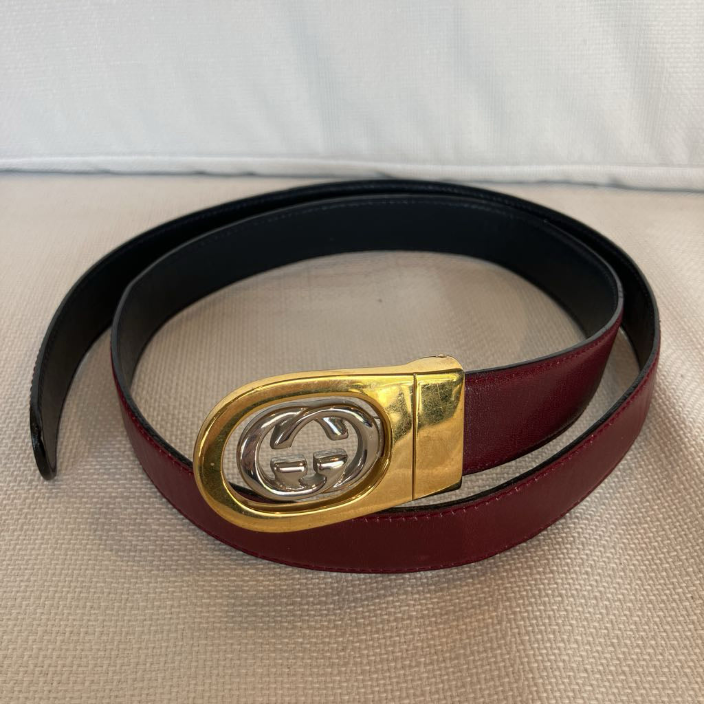 1980s Vintage Gucci Reversible Belt with Two Tone Interlocking G Buckle