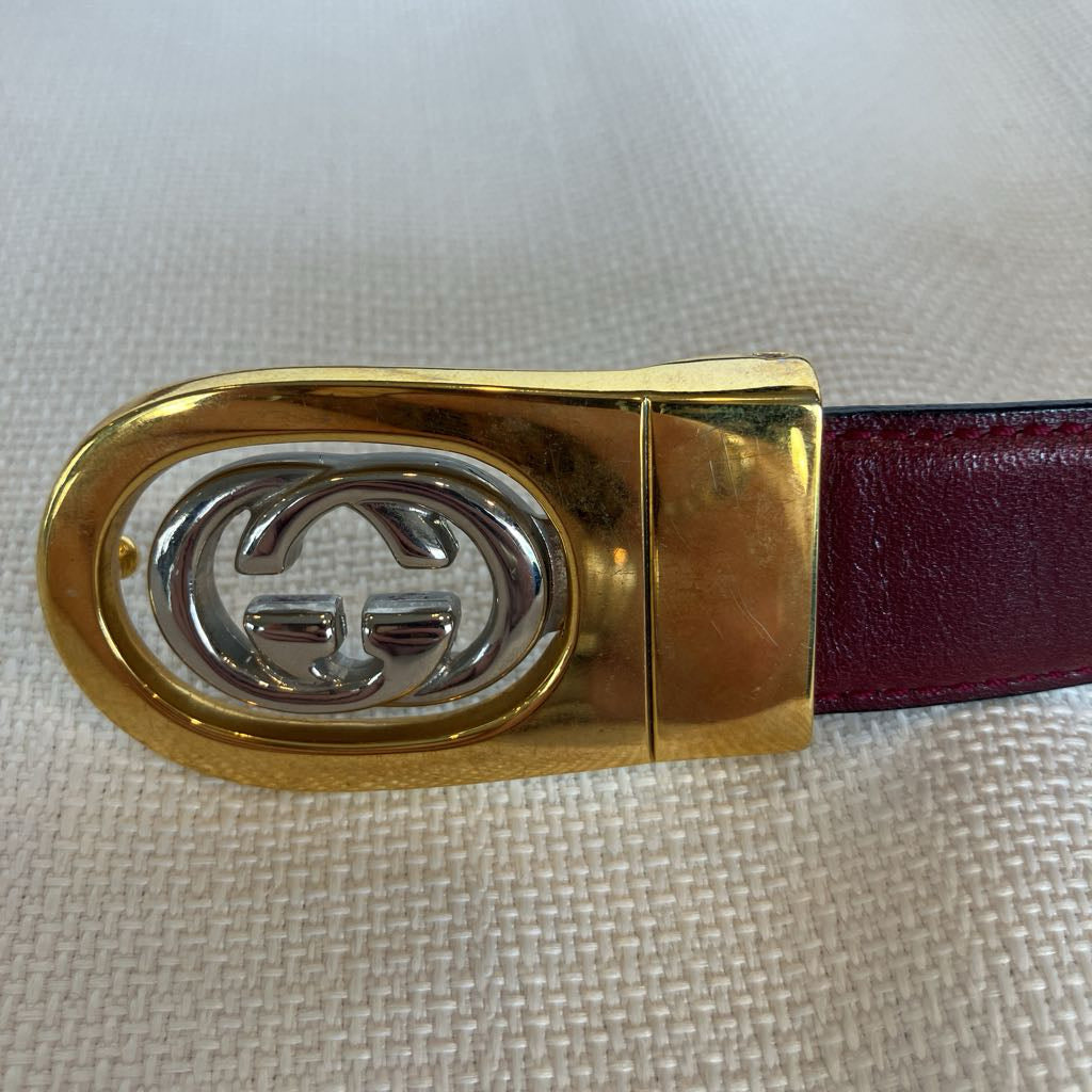 1980s Vintage Gucci Reversible Belt with Two Tone Interlocking G Buckle