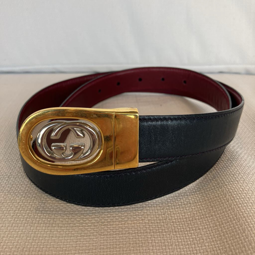 1980s Vintage Gucci Reversible Belt with Two Tone Interlocking G Buckle