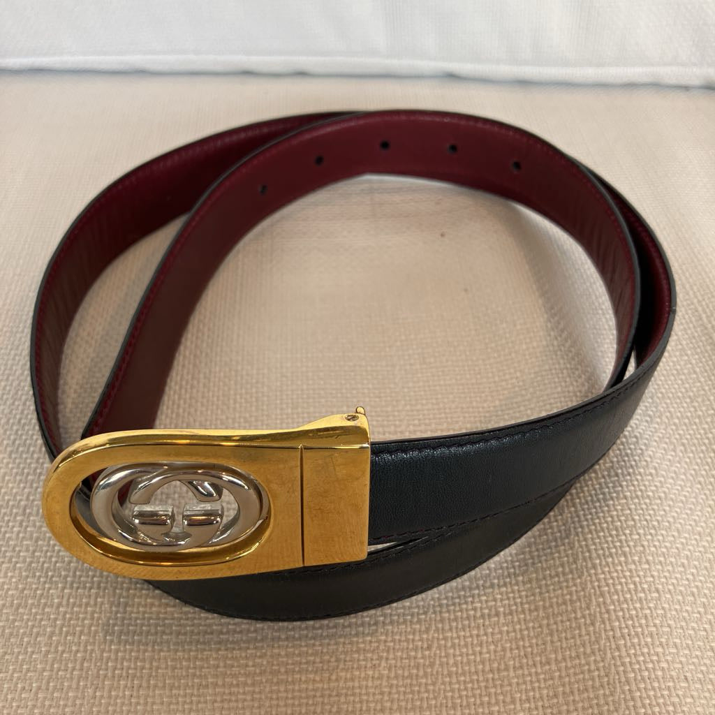 1980s Vintage Gucci Reversible Belt with Two Tone Interlocking G Buckle