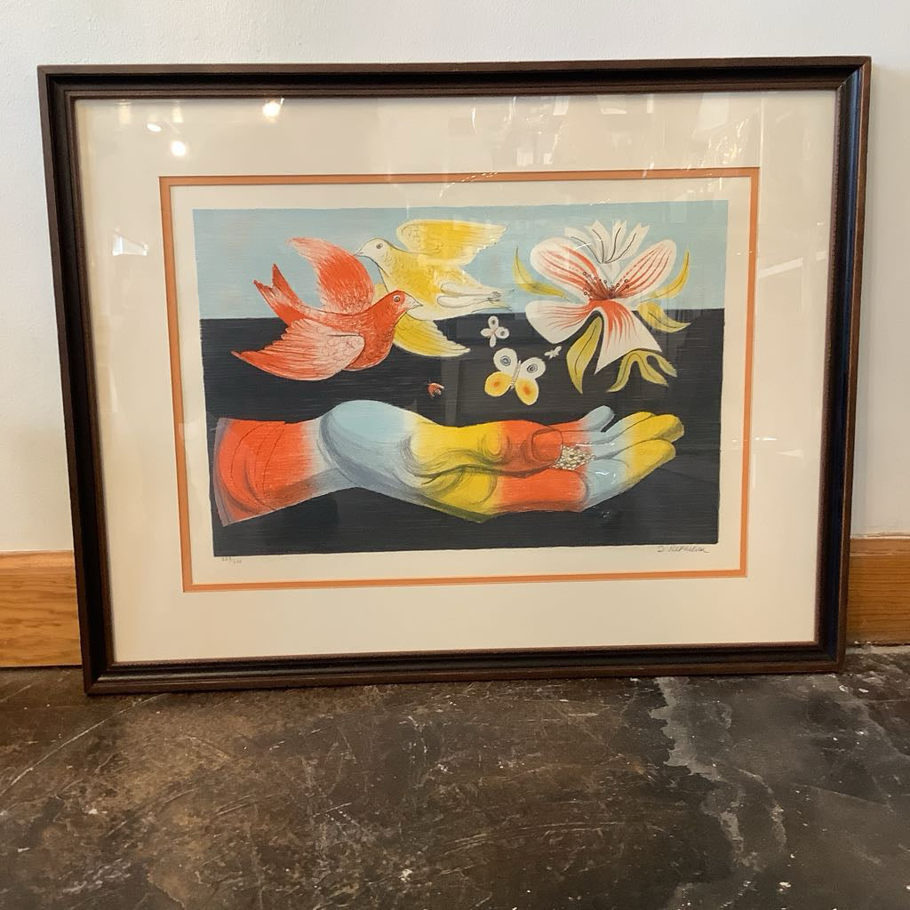 Painting with hand and natural motifs against wall