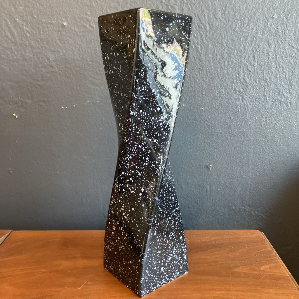Mid Century Black Speckled Wavy Vase