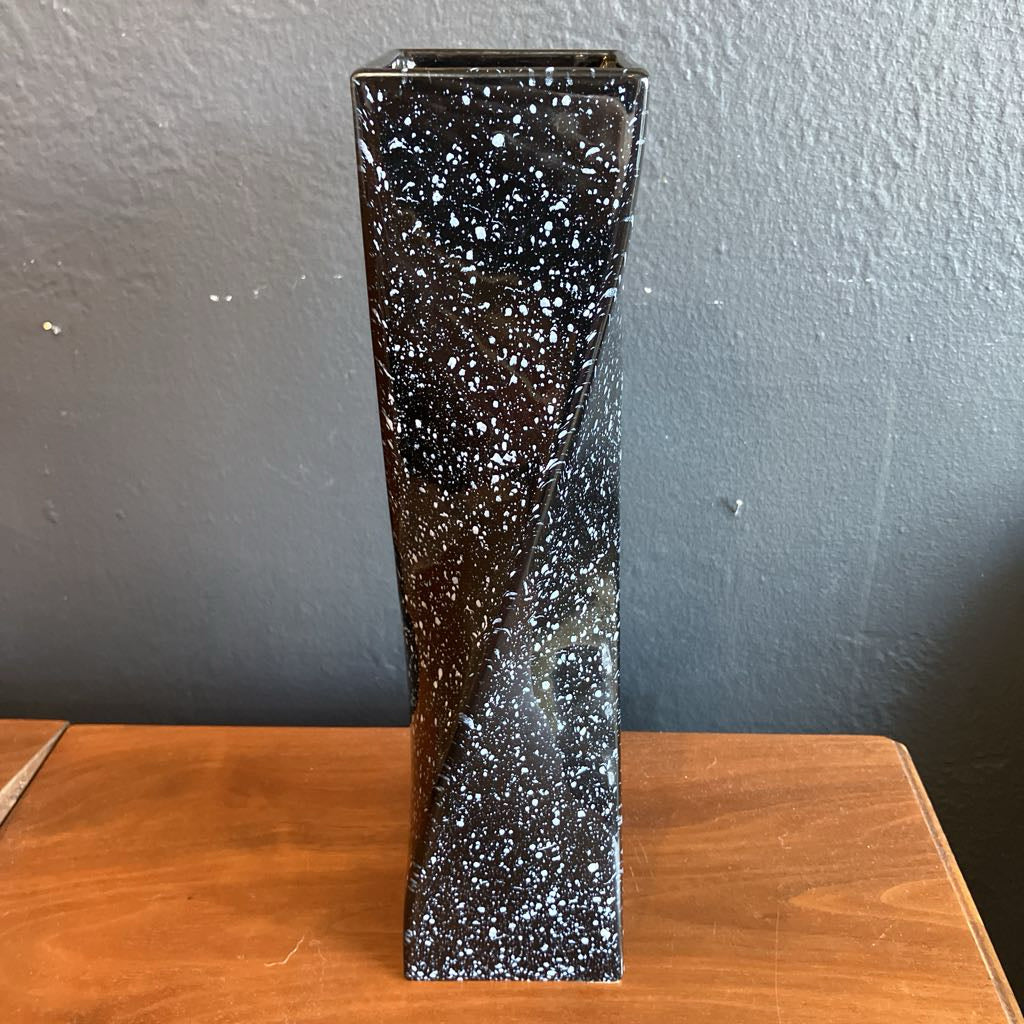 Mid Century Black Speckled Wavy Vase