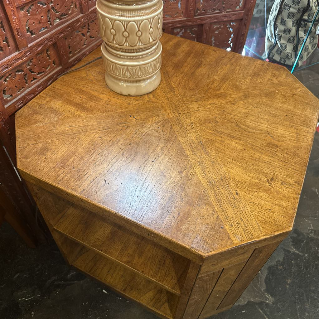 Mid-Century Geometric Solid Wood Side Table