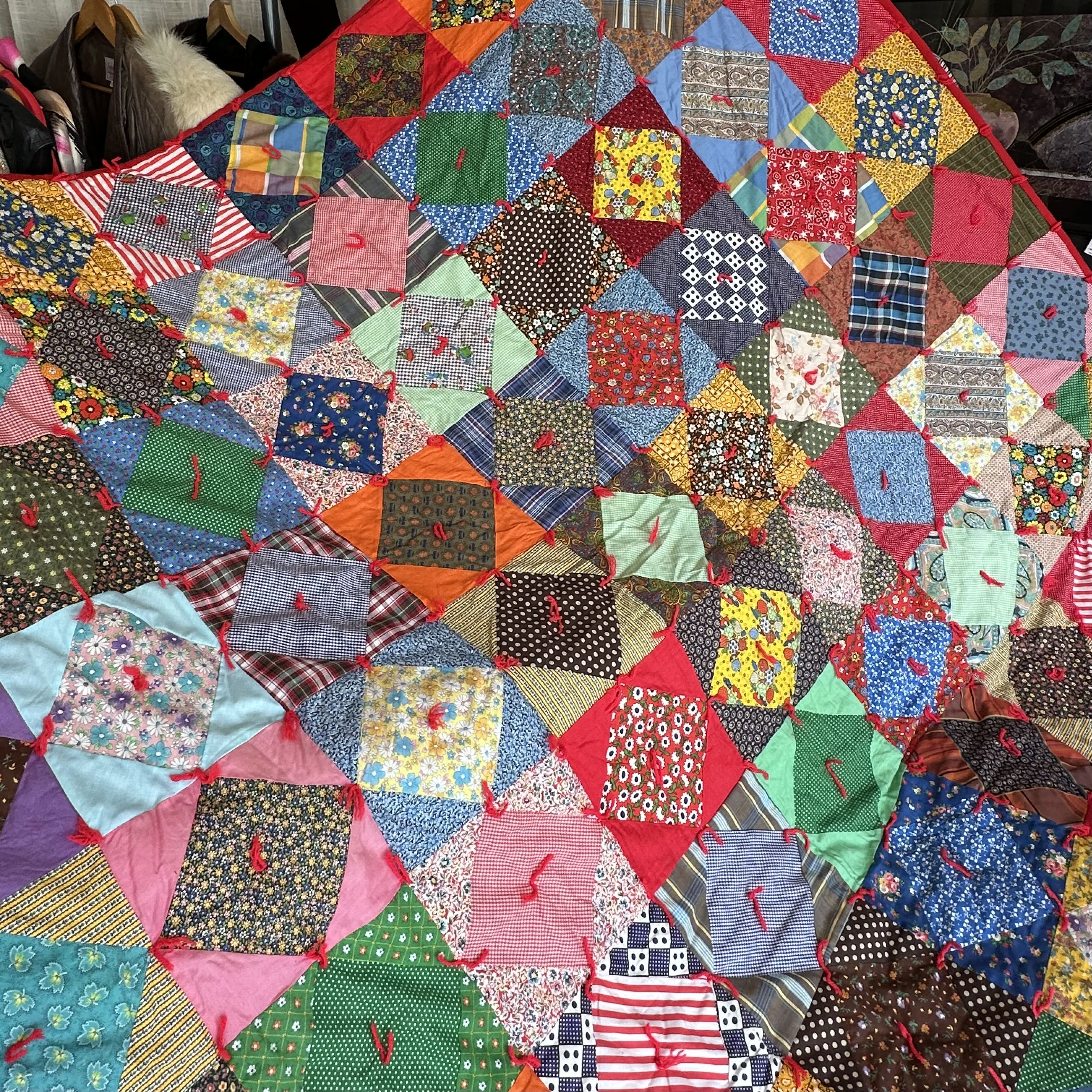 Vintage Handmade Colorful Patchwork Large Quilt