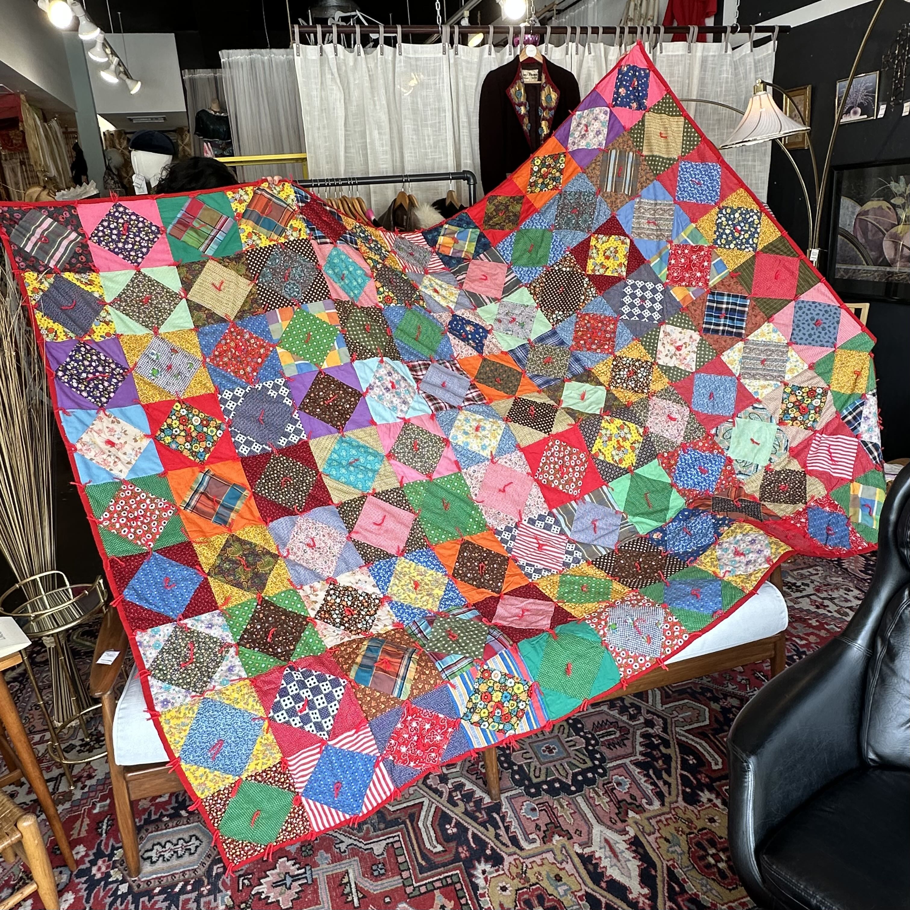 Vintage Handmade Colorful Patchwork Large Quilt