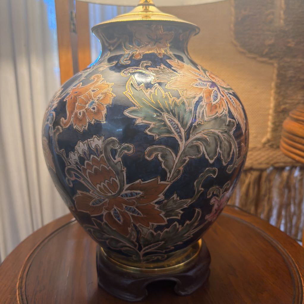 Vintage Blue Floral Lamp