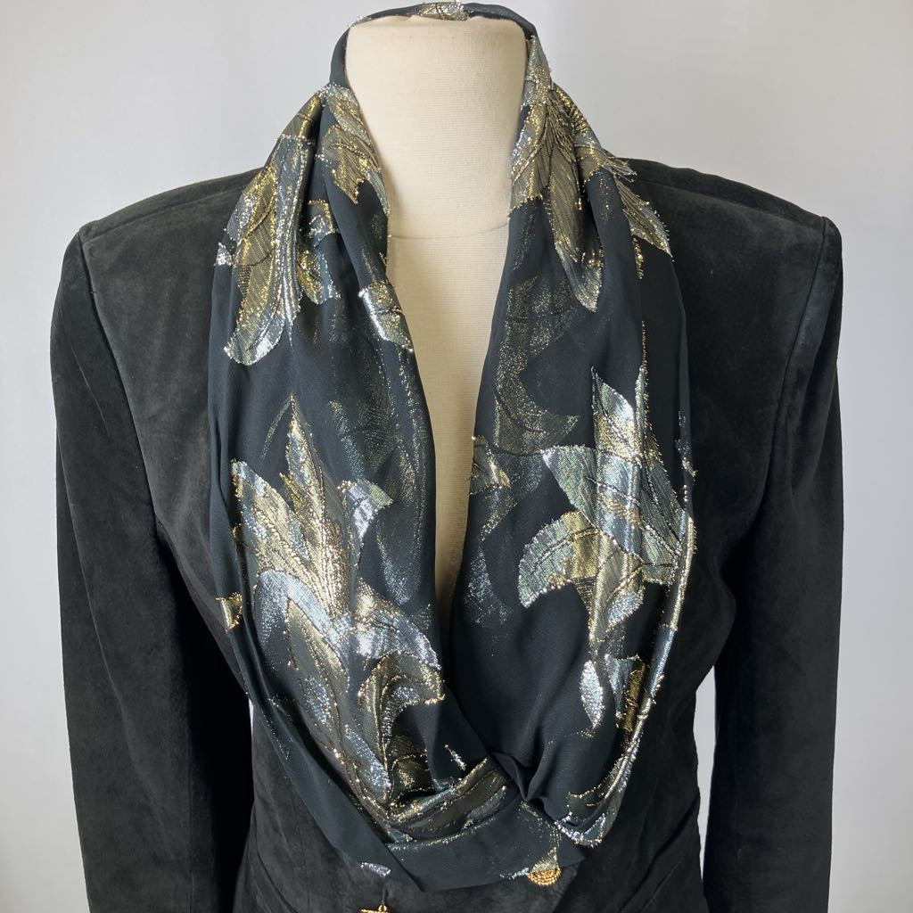 Vintage Black Suede Jacket with Scarf Accent 1980