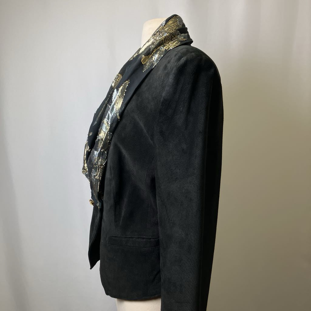 Vintage Black Suede Jacket with Scarf Accent 1980