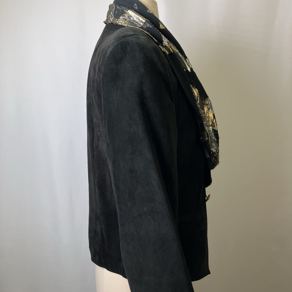 Vintage Black Suede Jacket with Scarf Accent 1980