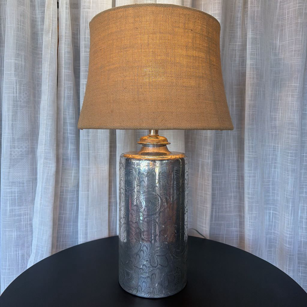 Etched Silver Metal Table Lamp