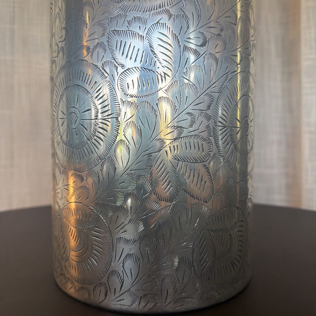 Etched Silver Metal Table Lamp