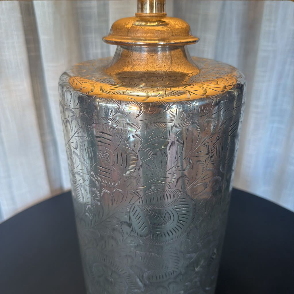 Etched Silver Metal Table Lamp