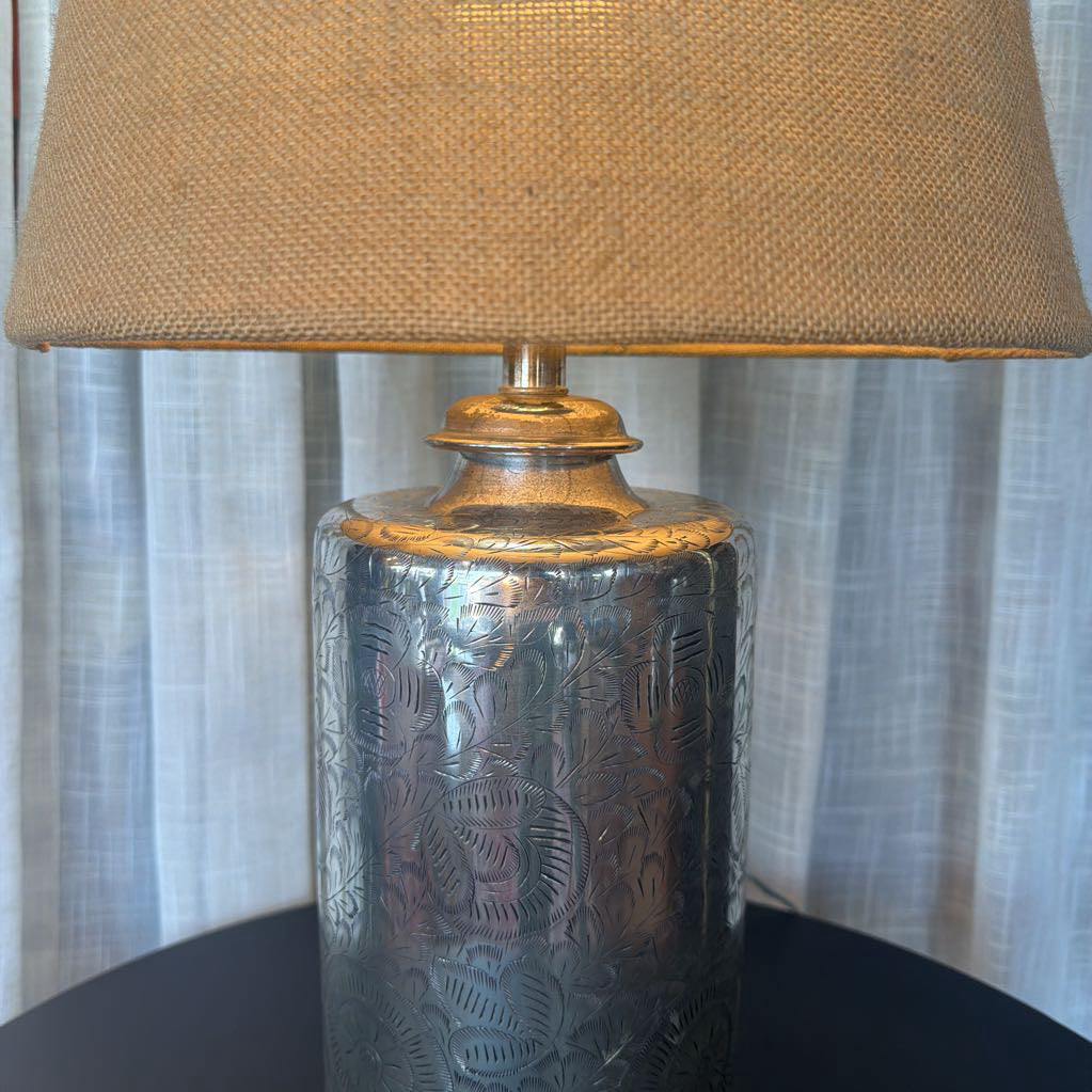 Etched Silver Metal Table Lamp