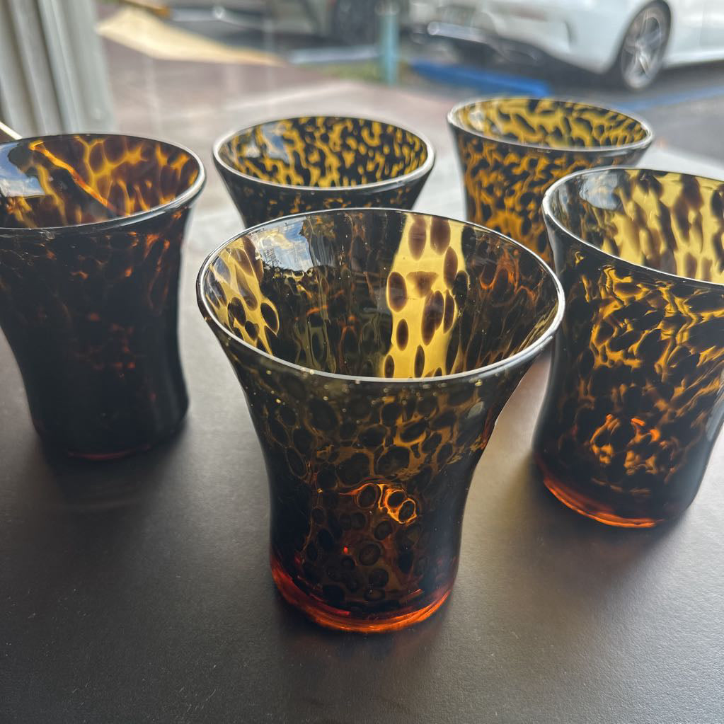 Vintage Handblown Tortoise Shell Motif Glass Set (5)