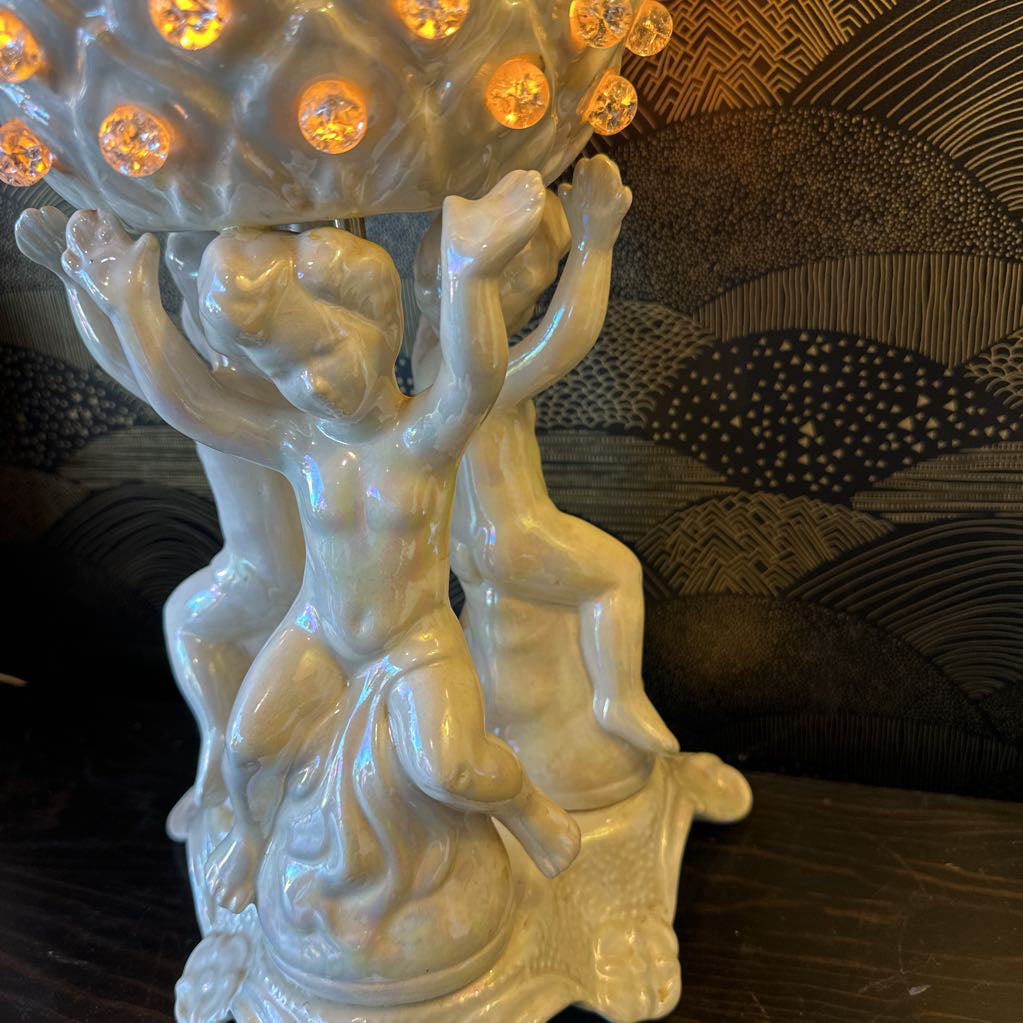 MCM Hollywood Regency Ceramic Cherub Pineapple Lamp