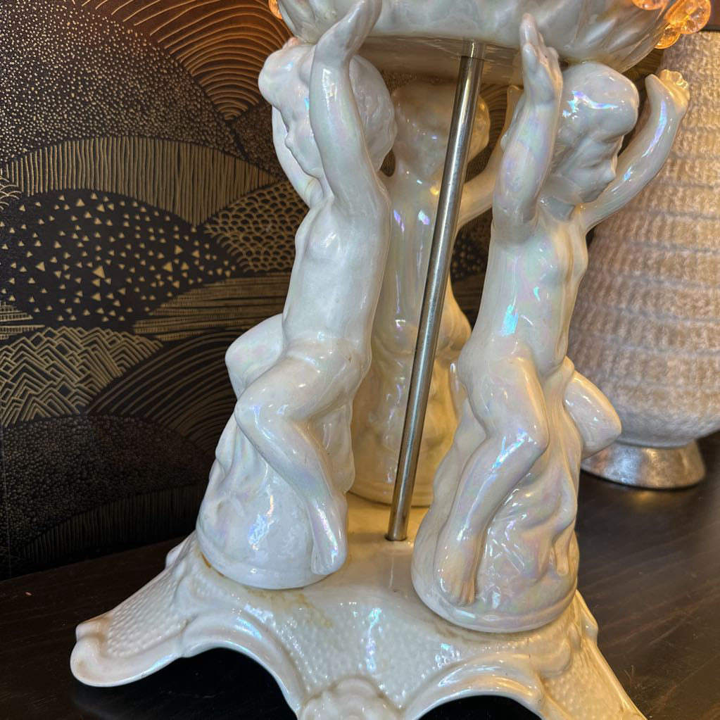 MCM Hollywood Regency Ceramic Cherub Pineapple Lamp