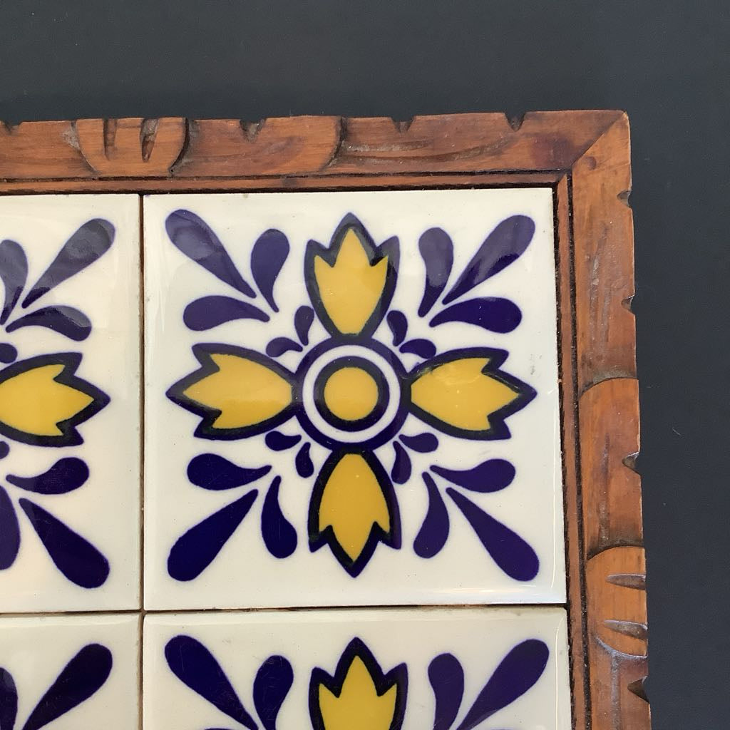 Vintage Mexican Tile Wood Tray