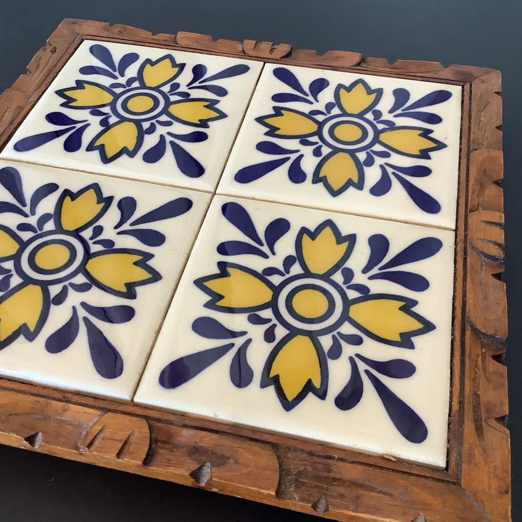 Vintage Mexican Tile Wood Tray