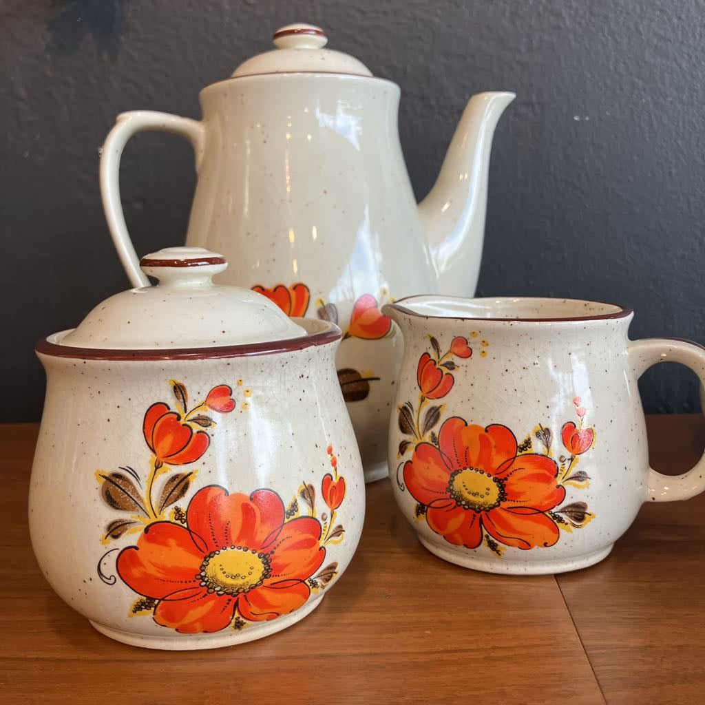 1970s Valencia Stoneware Tea Pot Set