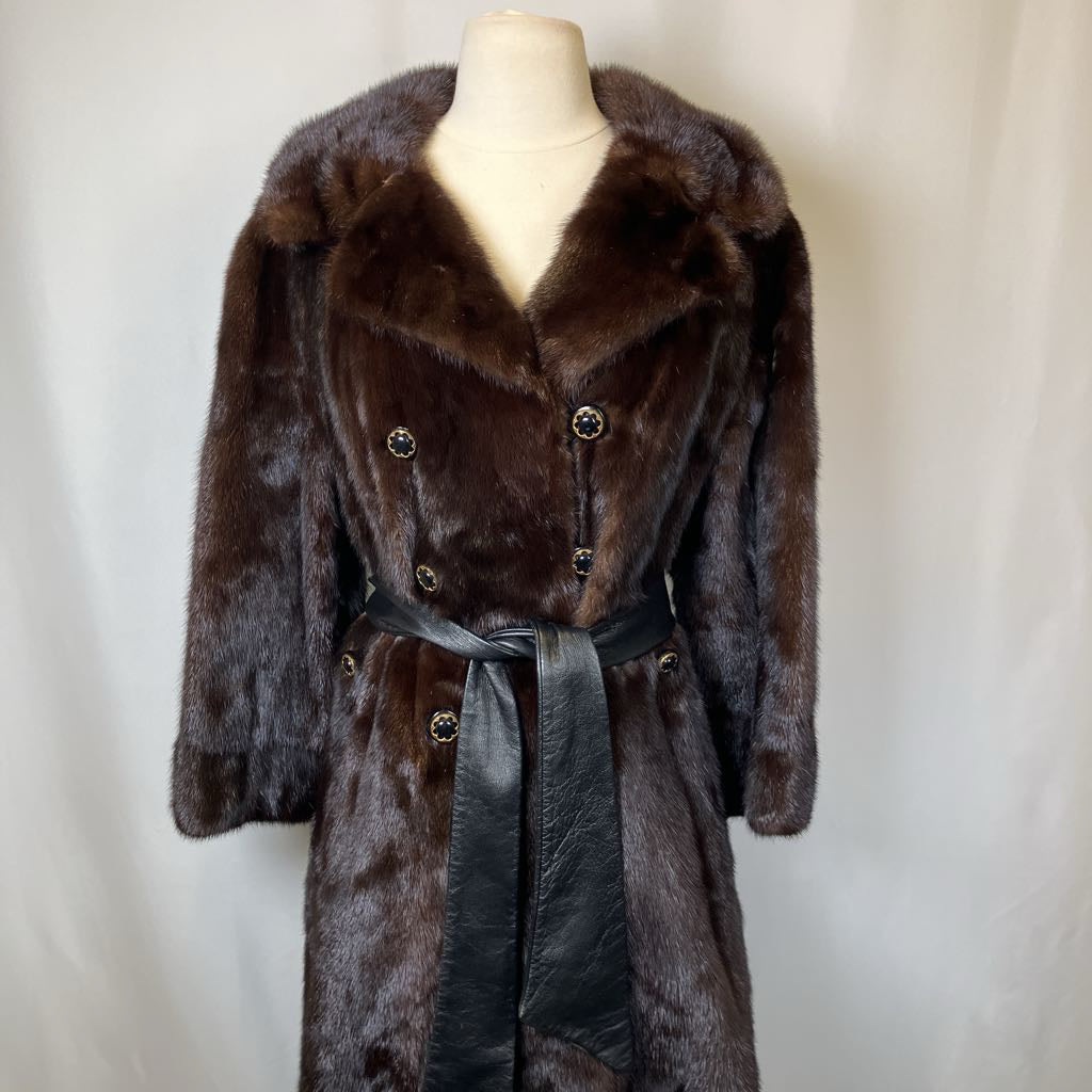 Vintage Dark Mink Belted Fur Coat