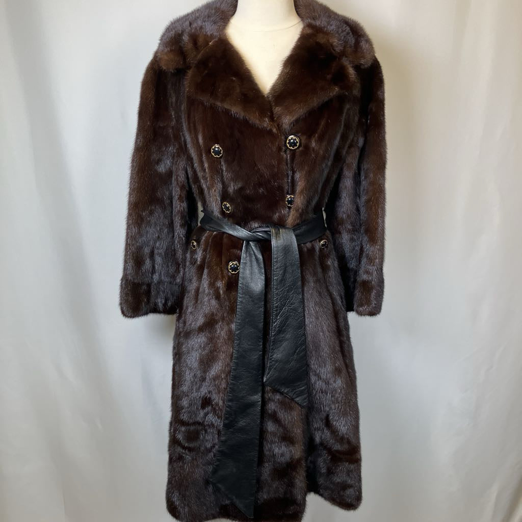 Vintage Dark Mink Belted Fur Coat