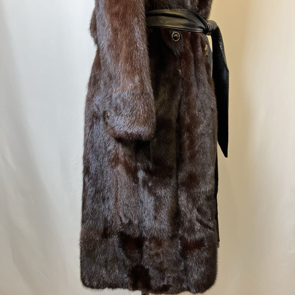 Vintage Dark Mink Belted Fur Coat