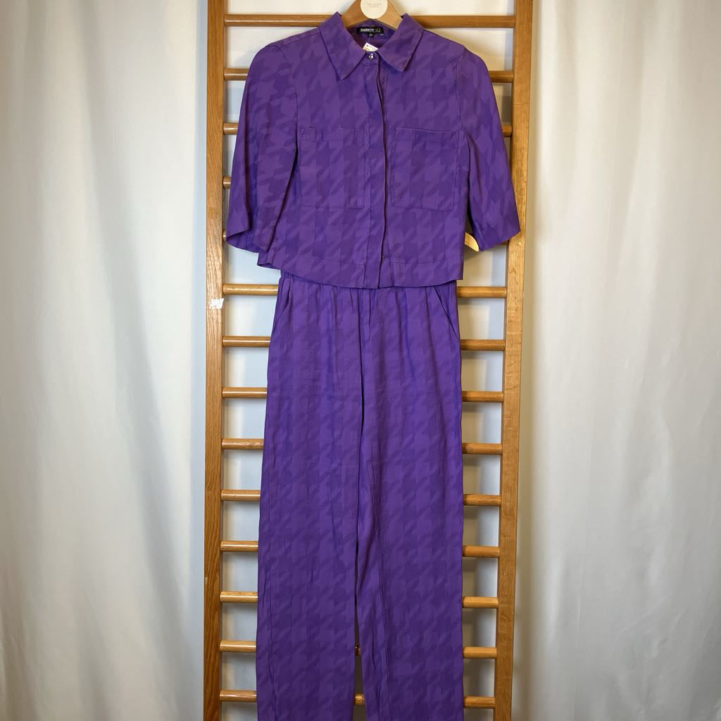 80s Darrot Club 2 Piece Purple Top and Bottom with Diamond Button