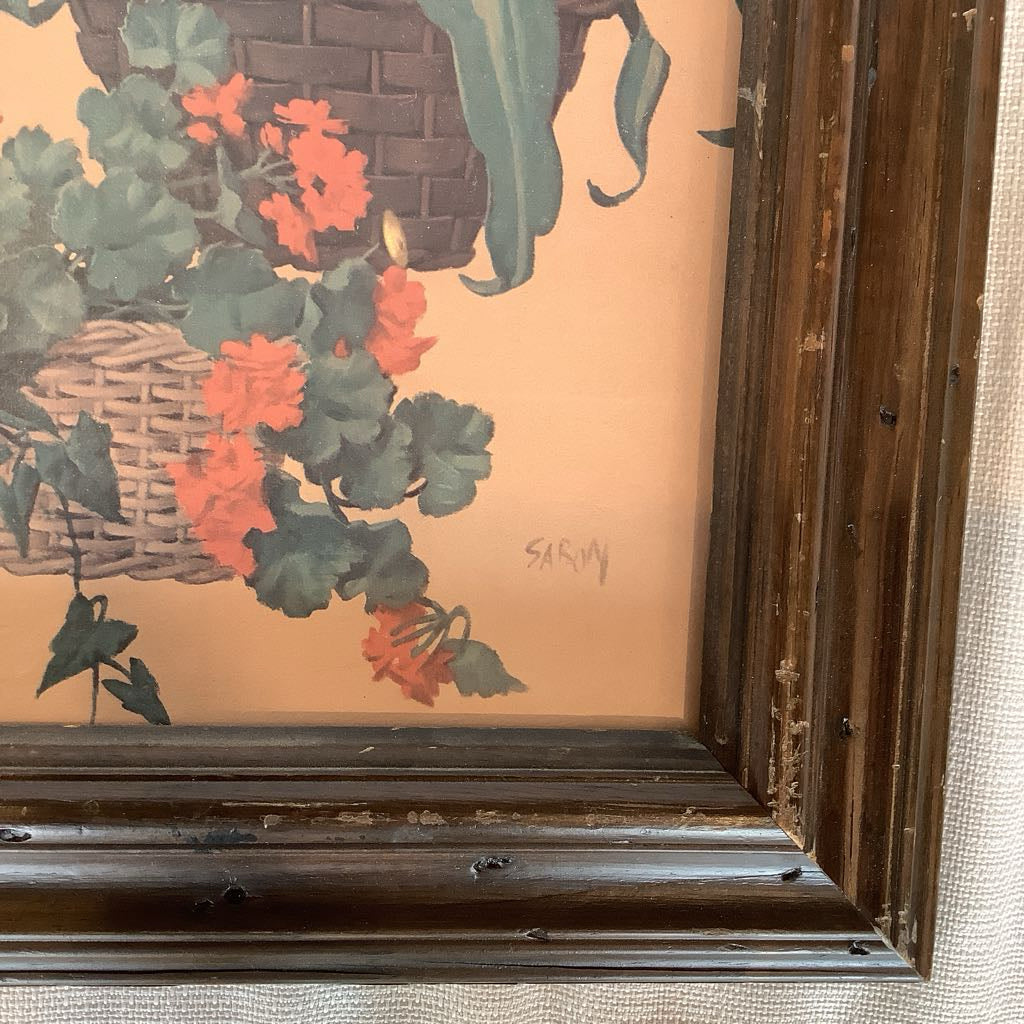 Vintage Ferns & Flowers Wall Art (2) Signed "Siran"