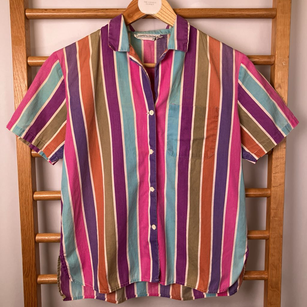 1980s Espirit's Chemise Rainbow Striped Button Down