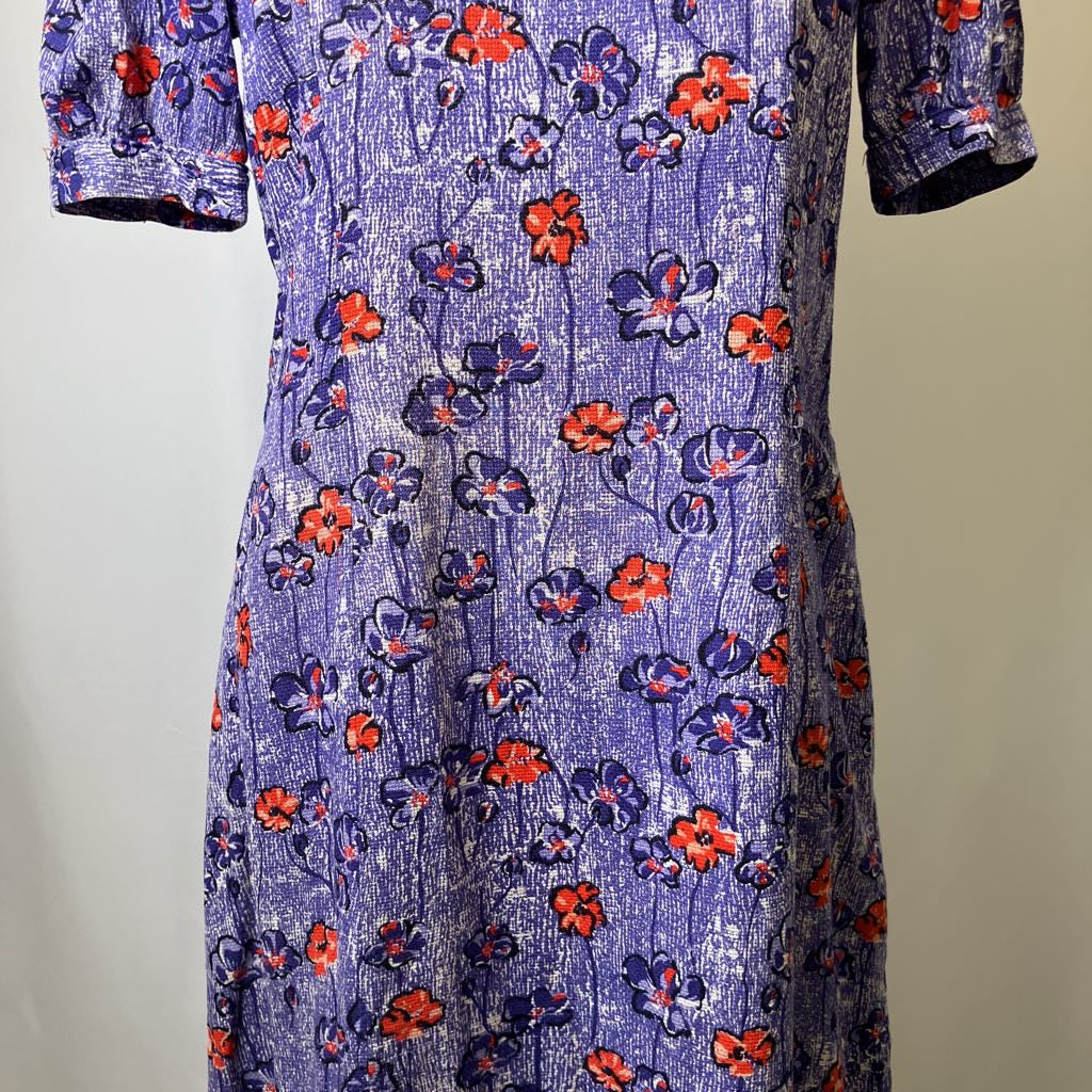30s-40s Blue Floral Rayon Dress