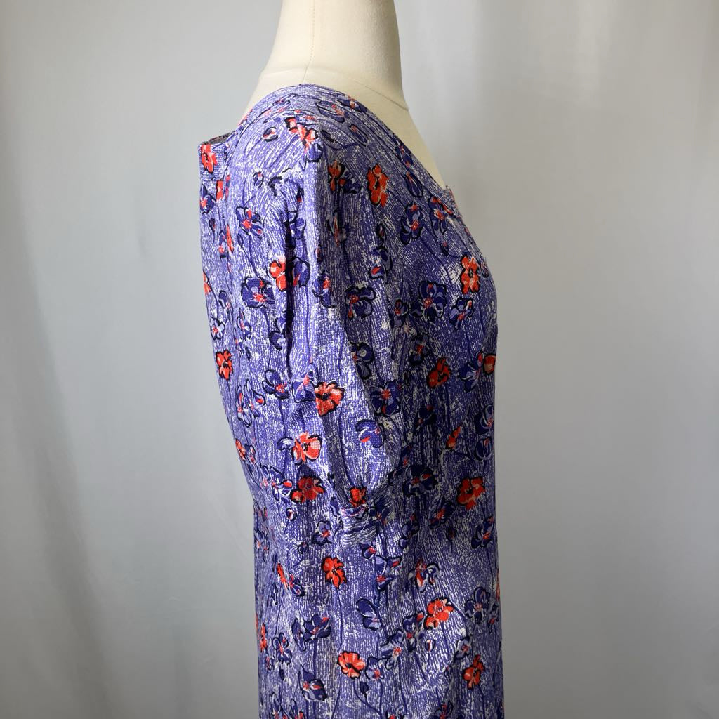 30s-40s Blue Floral Rayon Dress