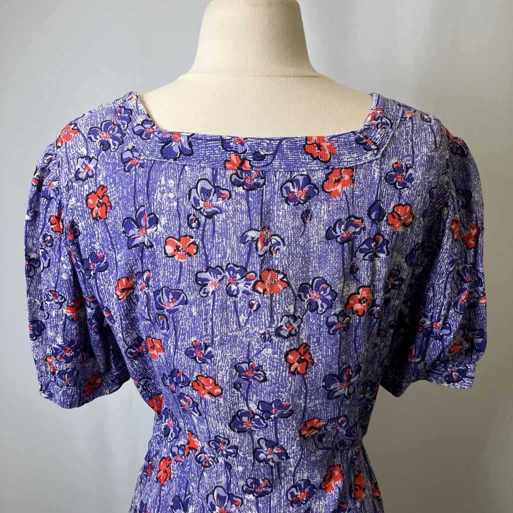 30s-40s Blue Floral Rayon Dress