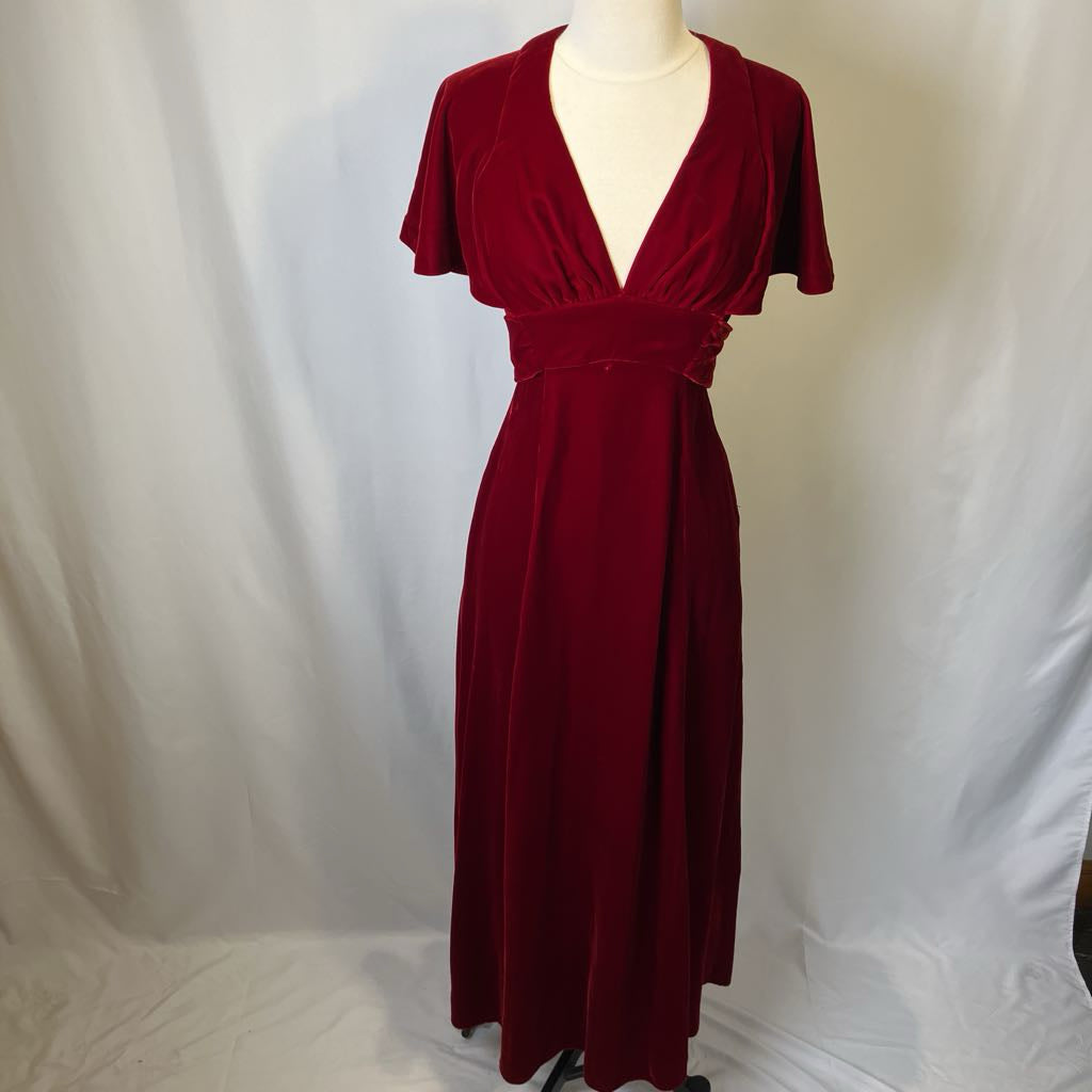 70s Red Velvet Maxi Dress
