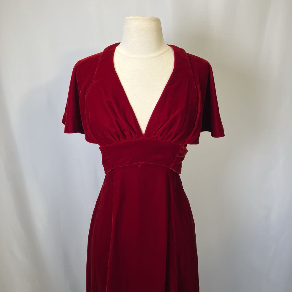 70s Red Velvet Maxi Dress